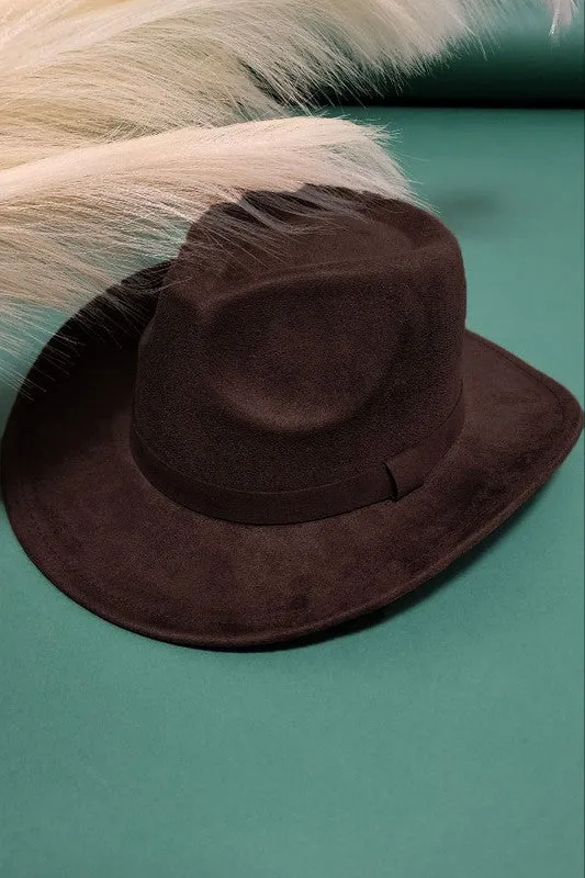 VELVET SUEDE PANAMA COWBOY HAT WITH BELT DETAIL