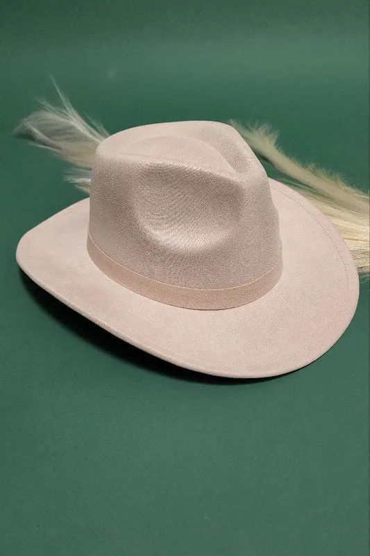 VELVET SUEDE PANAMA COWBOY HAT WITH BELT DETAIL