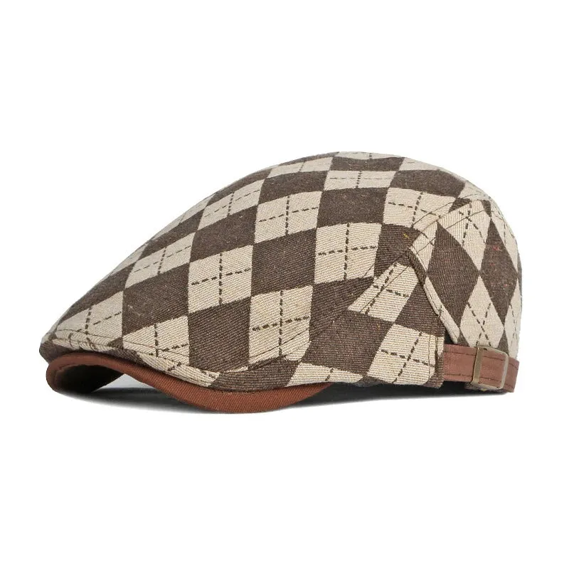 Vintage Ribbed Plaid Flat Cap