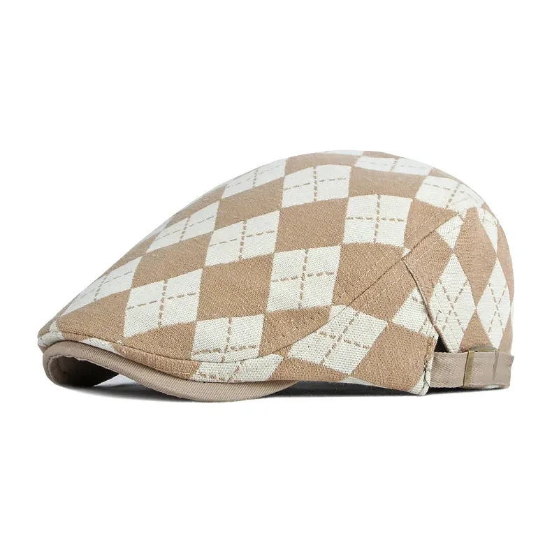 Vintage Ribbed Plaid Flat Cap