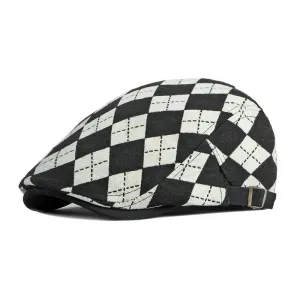 Vintage Ribbed Plaid Flat Cap