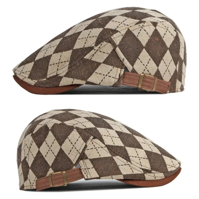 Vintage Ribbed Plaid Flat Cap