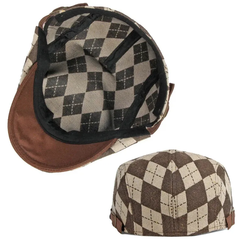 Vintage Ribbed Plaid Flat Cap