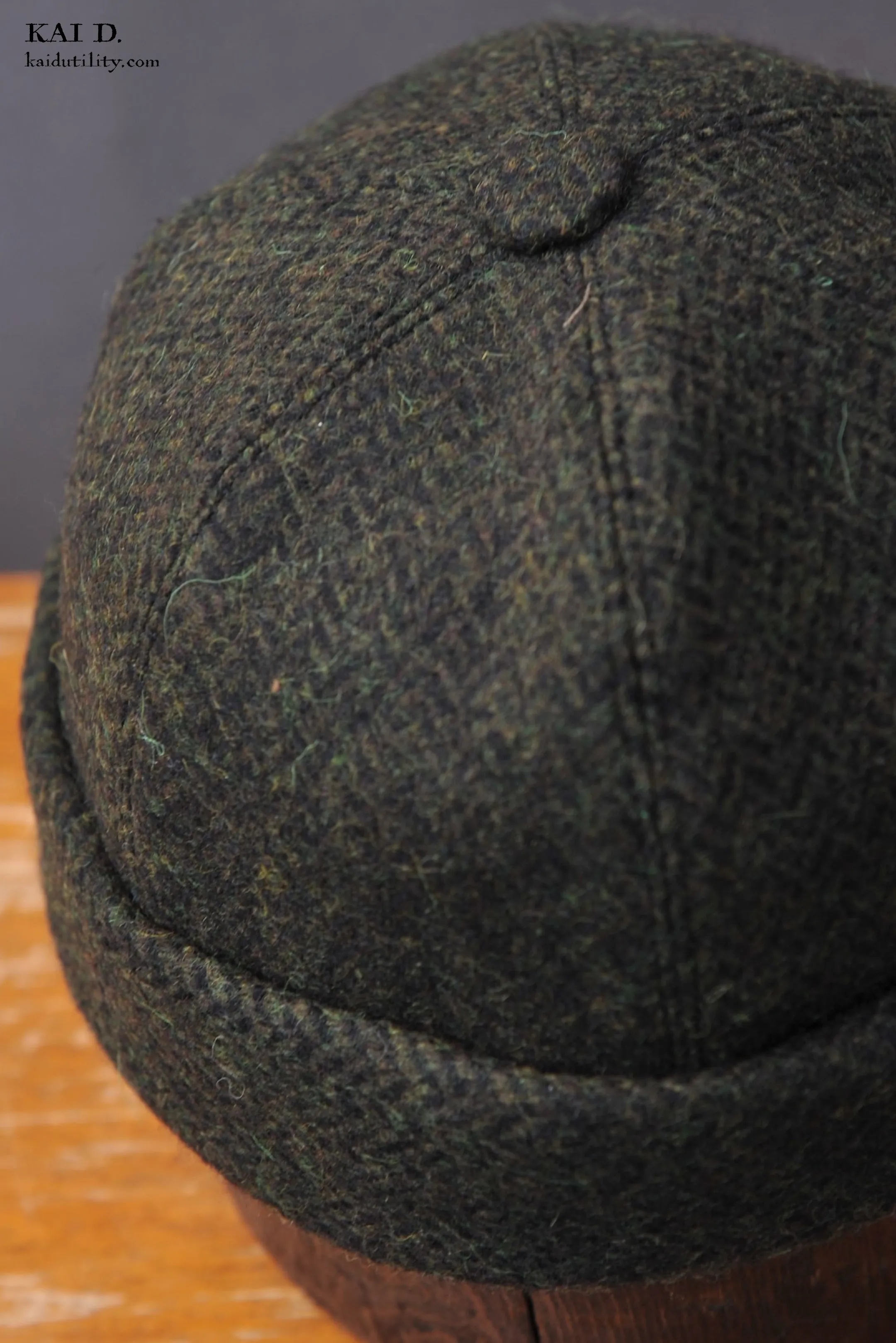 Watch Cap - Green Herringbone Tweed - L