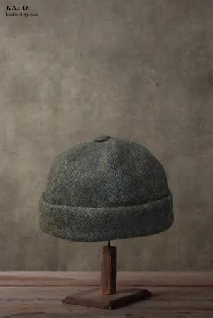 Watch Cap - Green Herringbone Tweed - L