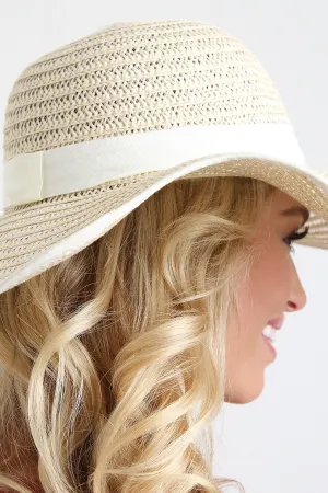 Wavy Brim Stitched Straw Floppy Hat