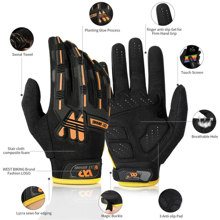 WEST BIKING YP0211208 Riding Gloves Motorcycle Bike Long Finger Non-Slip Touch Screen Gloves, Size: XL(Black Orange)