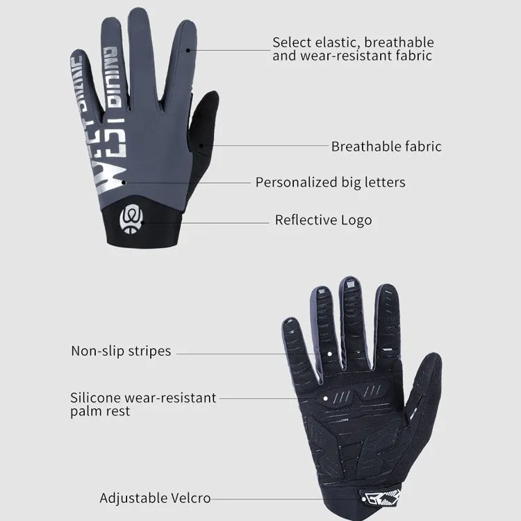 WEST BIKING YP0211214 Long Finger Shock Absorption Non-Slip Touch Screen Gloves Cycling Sports Gloves, Size: M(Fog Blue)