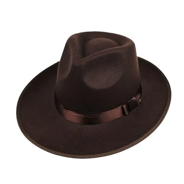 Wide Brim Fedora Hat For Men In Black / Gray / Brown