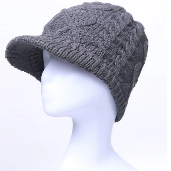 Women Winter Knit Messy Bun Ponytail Visor Beanie Hat B325